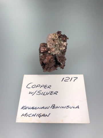 Copper with Silver, Keweenaw Peninsula, Michigan, ex. Louis Lafayette Collection #1217, Miniature 1.7 cm x 2.2 cm x 3.2 cm, $100.  Online Nov. 10.