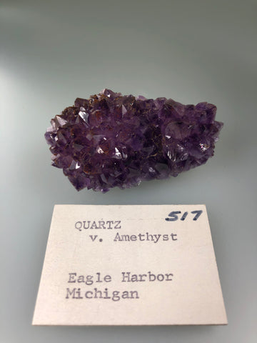 Quartz v. Amethyst, Eagle Harbor, Michigan, ex. Louis Lafayette Collection #517, Miniature 2.0 x 3.5 x 6.5 cm, $450. Online Nov. 17.  OUT ON APPROVAL.