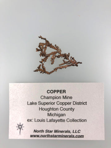 Copper, Champion Mine, Lake Superior Copper District, Houghton County, Michigan, ex. Louis Lafayette Collection, Thumbnail 2.2 x 3.0 cm, $20. Online 12/9