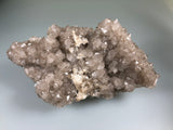 Quartz on Fluorite, Rosiclare Level attr., Shipp & Covert Mine, Lead Hill District, Southern Illinois, Ron Roberts Collection BPQ-12, Medium Cabinet 7.0 x 9.5 x 18.0 cm, $300. Online 5/11.