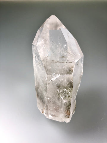 Quartz with Chlorite, South Pole Prospect, North of Valliant, McCurtain County, Oklahoma, Collected Nov. 24, 2002, Dr. David London Collection L-168, Small Cabinet, 4.0 cm x 4.5 cm x 9.0 cm, $40. Online Oct. 4.