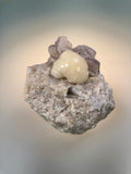 Stellerite on Microcline and Lepidolite, Paprok, Kunar Province Afghanistan (Figure 4-24A of London, 2008, Pegmatites) David London Collection L-383, Miniature 2.6 cm x 4.5 cm x 5.3 cm, $75. Online Nov 2.