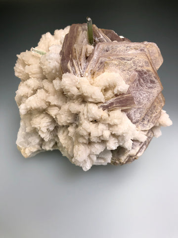 Elbaite on Lepidolite and Albite, Paprok, Kunar Province,Afghanistan, Dr. David London Collection L-007 Collected c. 2007, Medium Cabinet 9.5 x 11.0 x 12.0 cm, $650.  Online Sept. 30.