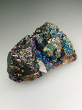 Sphalerite (Iridescent) with Chalcopyrite and Gypsum, Tri-State District, Oklahoma, Dr. David London Collection L-122, Small Cabinet 3.5 x 6.0 x 8.0 cm, $450.  Online Sept.  30.