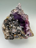 Galena and Fluorite on Quartz with Sphalerite, Sub-Rosiclare Level, W. L. Davis/Deardorff Mine, Ozark-Mahoning Co., Cave-in-Rock District, Southern Illinois, Mined c. 1960’s, ex. Roy Smith Collection, Miniature, 4.7 x 5.0 x 6.5 cm, $250. Online Dec. 12.