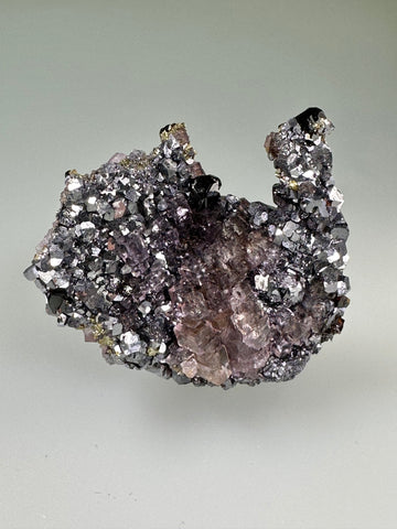 Fluorite on Galena with Chalcopyrite, Sub-Rosiclare Level attr., Bahama Pod, Denton Mine, Ozark-Mahoning Company, Harris Creek District, Southern Illinois, Mined c. 1992, ex. Roy Smith Collection M1737, Miniature, 1.7 x 5.0 x 6.0 cm, $150. Online Dec. 12.