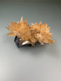 Calcite on Fluorite, Rosiclare Level, Minerva No. 1 Mine, Ozark-Mahoning Company, Cave-in-Rock District, Southern Illinois, Mined c. 1992-1993, ex. Roy Smith Collection, Small Cabinet 4.0 x 4.0 x 7.5 cm, $350. Online Dec. 14