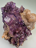 Calcite on Fluorite, Rosiclare Level attr., Minerva No. 1 Mine, Cave-in-Rock District, Southern Illinois, ex. Roy Smith Collection M1306, Small Cabinet, 5.5 x 7.0 x 9.0 cm, $650. Online Dec. 14