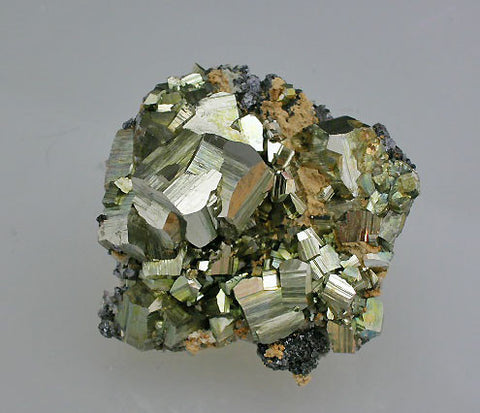 SOLD Pyrite on Sphalerite and Quartz, Mogila Mine. Bulgaria Small cabinet 4 x 6 x 6 cm $240.