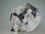 Fluorite and Barite on Sphalerite, Rosiclare Level, Minerva #1 Mine, Ozark-Mahoning Company, Cave-in-Rock District, Southern Illinois Miniature 3 x 4 x 4.5 cm $125. Online July 10.   SOLD.