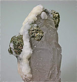 Calcite and Pyrite on Quartz, Trepca Complex, near Mitrovica, Kosovska Municipality, Kosovo, Mined 2014, Small Cabinet 4.5 x 4.5 x 8.5 cm, $75.  Online 4/6/15 SOLD