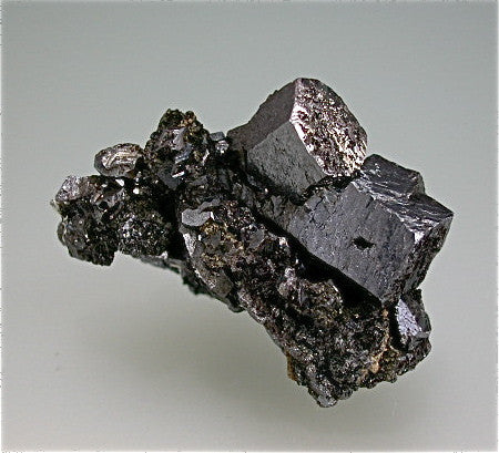 Pyargyrite on Stephanite with Argentopyrite, Alberoda Mine No. 366, Freiberg, Germany Miniature 2.7 x 3.5 x 4.5 cm $9500. Online 12/4 STOLEN- PLEASE CONTACT ME IF ANYONE SEES THIS FOR SALE OR IN A COLLECTION-THANKS!!