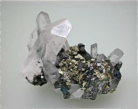 SOLD Sphalerite and Pyrite with Quartz, South Petrovitza Area, Borieva Complex, Madan District, Smolyan Oblast Bulgaria, Mined 2012, Miniature 3.7 x 4.0 x 5.7 cm, $125. Online 7/2