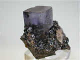 Fluorite on Sphalerite with Calcite, attr: Hill-Ledford Mine, Ozark-Mahoning Company, Cave-in-Rock District, Southern Illinois, Mined c. early 1960's, Bynum Collection, Miniature 2.5 x 3.0 x 3.5 cm, $125.  Online 11/12/14. SOLD.