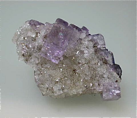 Fluorite on Quartz, Sub-Rosiclare Level, Deardorff Mine, Ozark-Mahoning Company, Cave-in-Rock District, Southern Illinois Miniature 4.5 x 4.5 x 7 cm $350. Online 11/17 SOLD